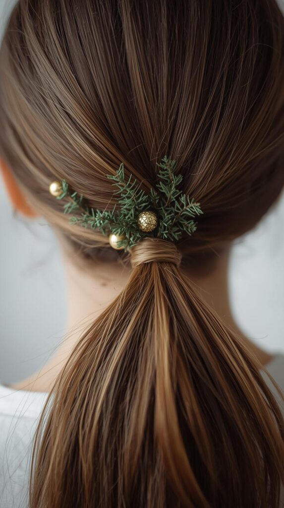 9. Braided Ponytail with Subtle Christmas Accents