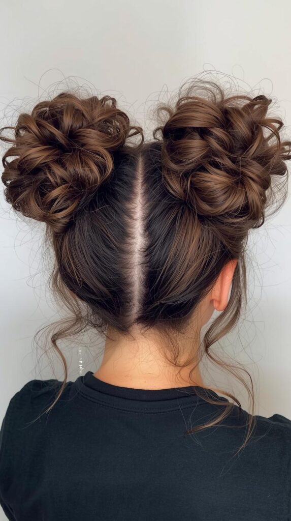9. Curly Space Buns for a Trendy Hoco Vibe