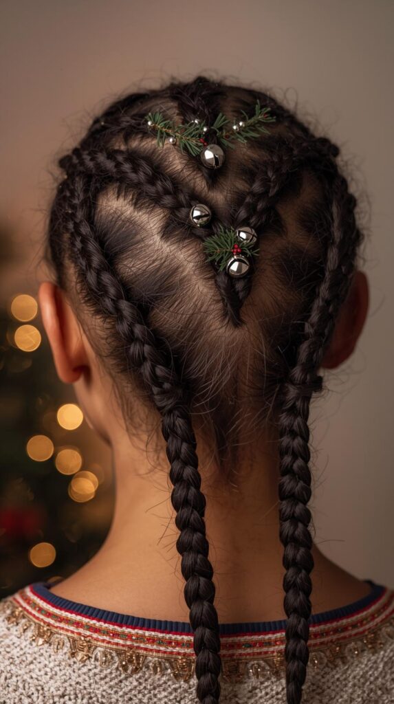 9. Heart-Shaped Christmas Cornrow Hairstyle