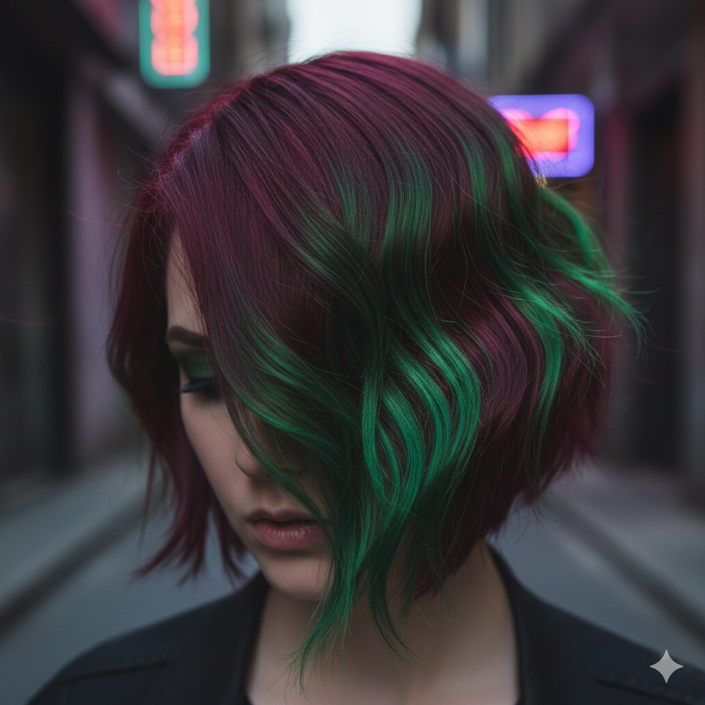 6. Dark Red Base with Green Highlights