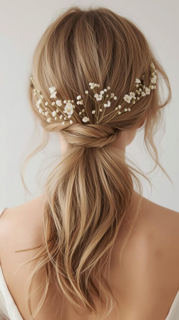 1. Low Ponytail With Soft Hair Accessories