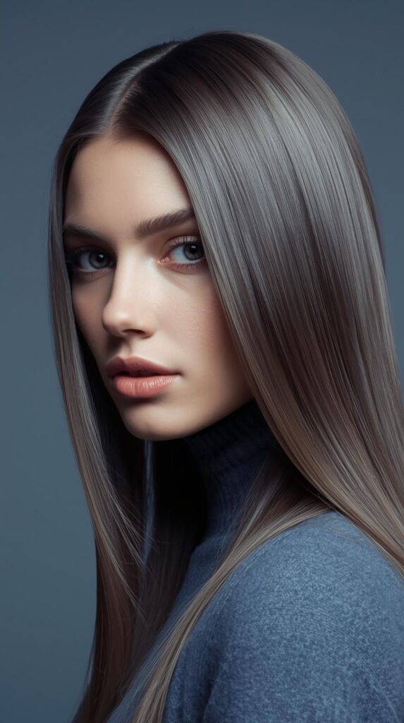 1. Sleek Middle-Part Long Hair for a Polished Winter Look