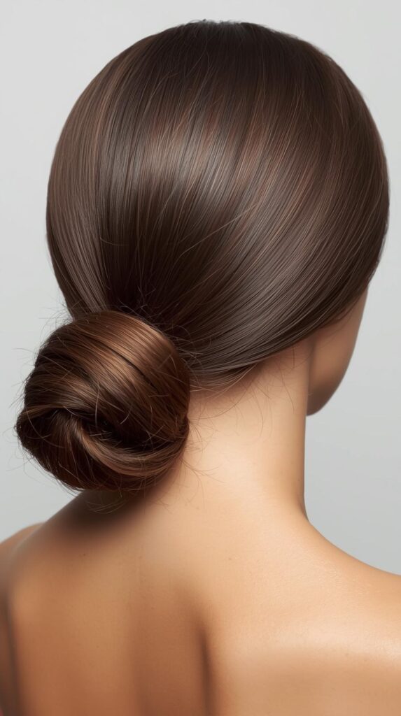 1. Sleek Middle-Part Low Bun