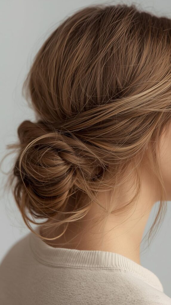 10. Scarf-Friendly Low Bun Hairstyle