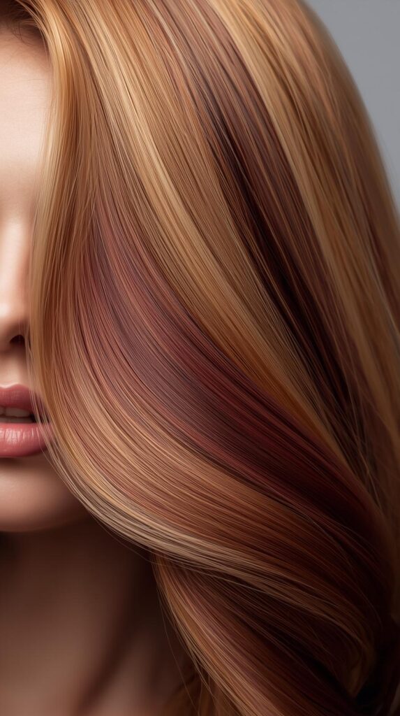 11. Golden Blonde and Burgundy Mix for Long Hair