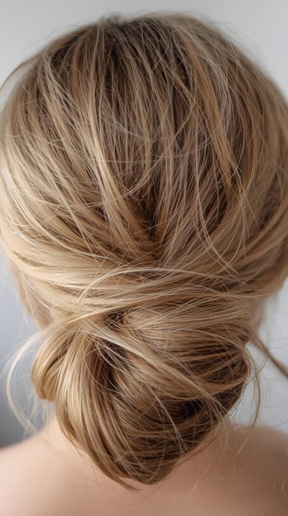11. Loose Low Bun With Wispy Bangs