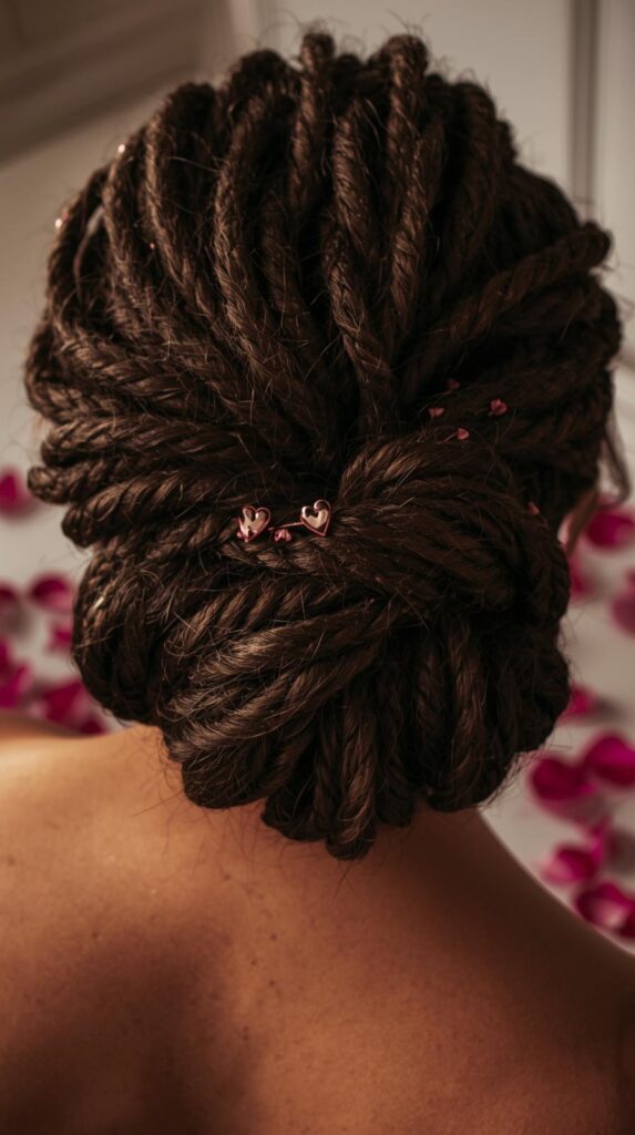 12. Low Twisted Loc Updo for Valentine’s Night