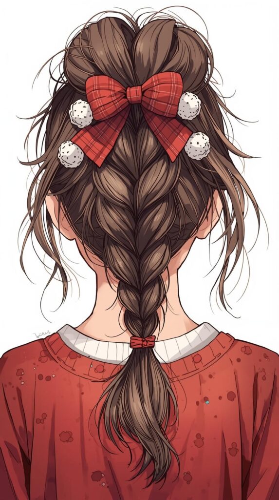 12. Messy Ponytail With Cute Winter Touch