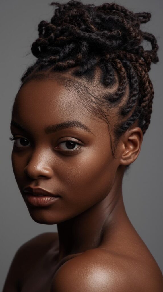 12. Natural Twists Styled into a Crown