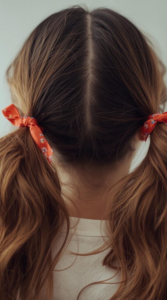 12. Twin Ponytails With Coordinated Ribbons