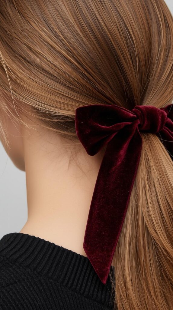 13. Low Side Ponytail With Velvet Ribbon