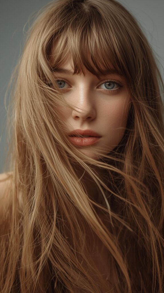 13. Natural Long Hair With Airy Bangs