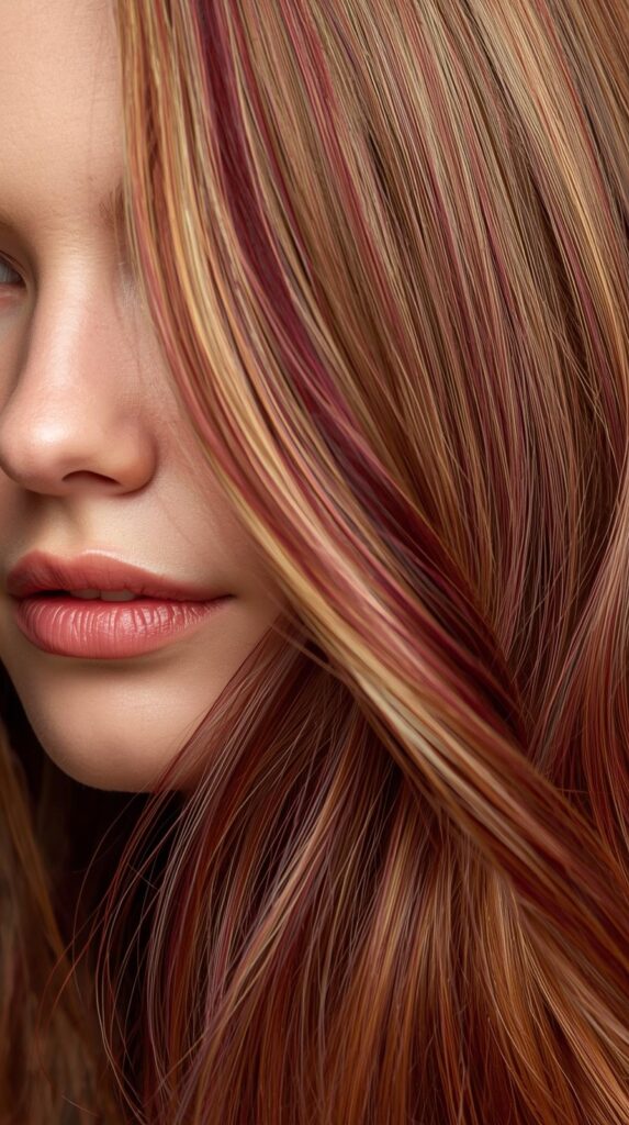 2. Golden Blonde Base with Burgundy Highlights