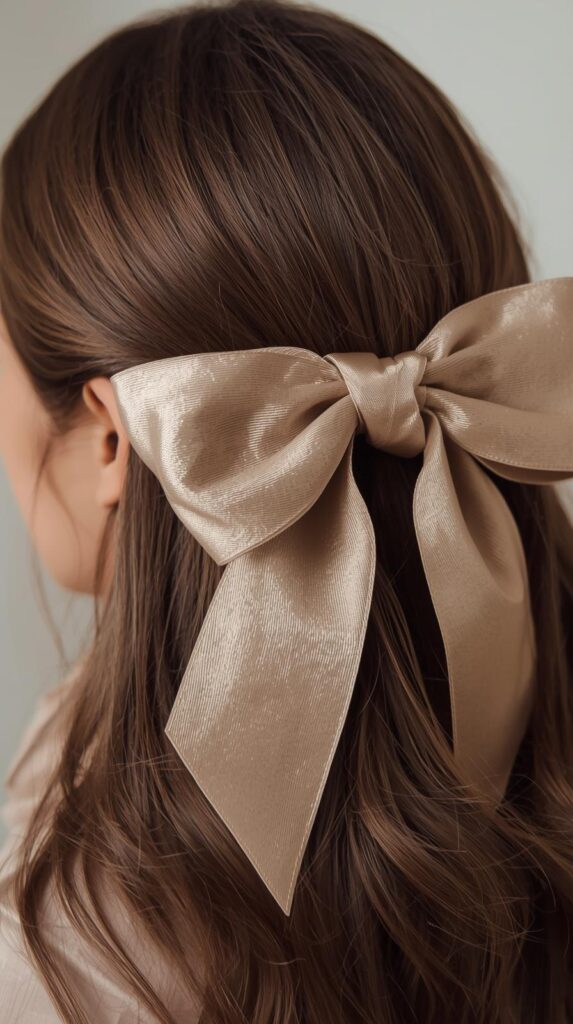 2. Half-Up Hairstyle With Bow Ribbon