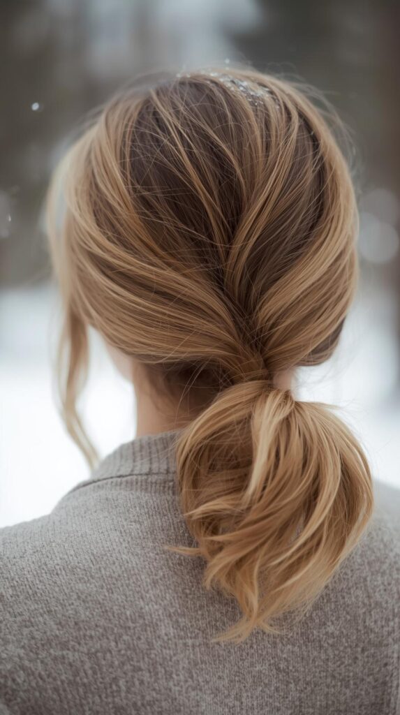 2. Soft Low Ponytail for Comfortable Winter Days