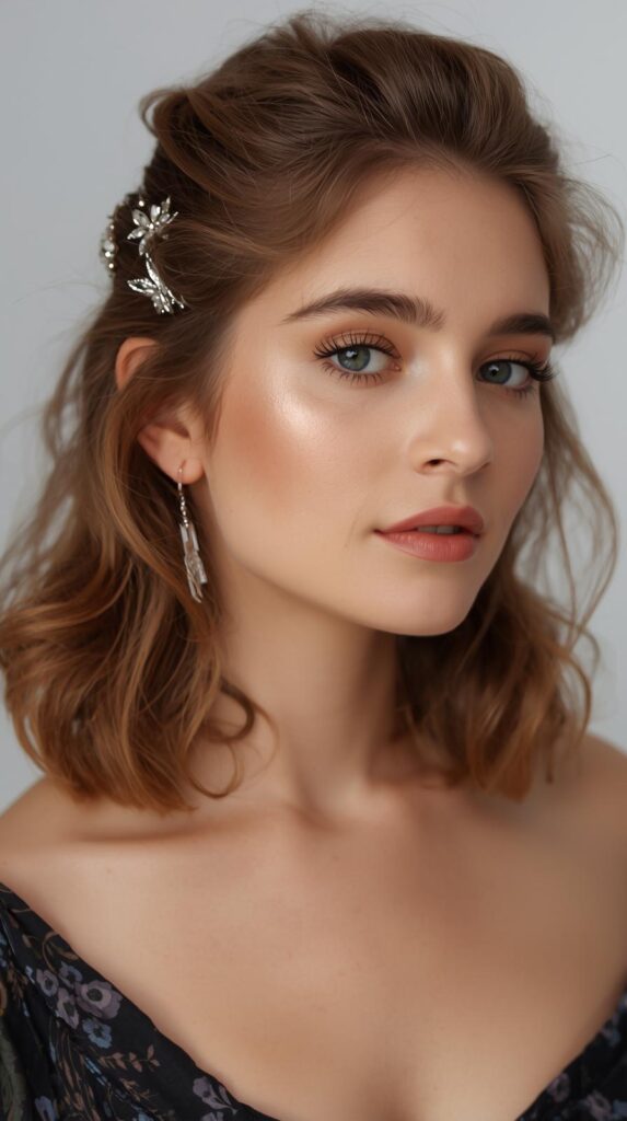 3. Half-Up Hairstyle With Cute Clips