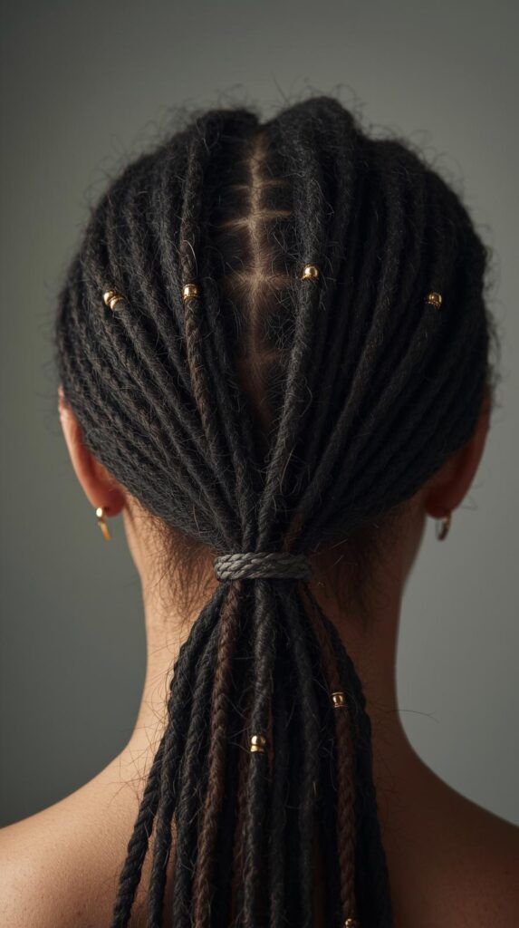3. Low Dreadlock Ponytail with Accessories