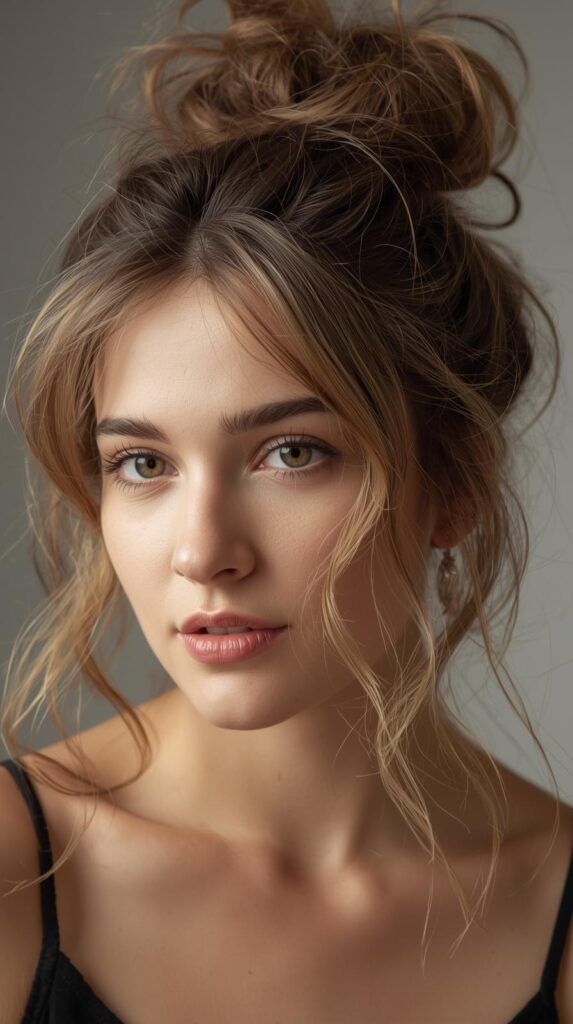 4. Loose Curly Bun with Face-Framing Pieces