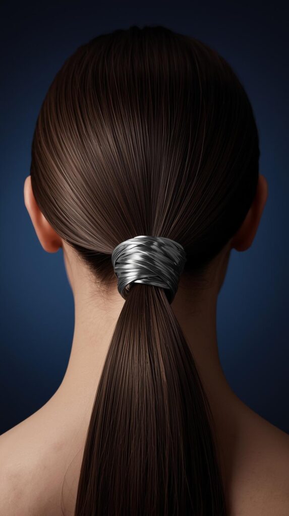 4. Sleek Ponytail with Metallic Hair Cuff
