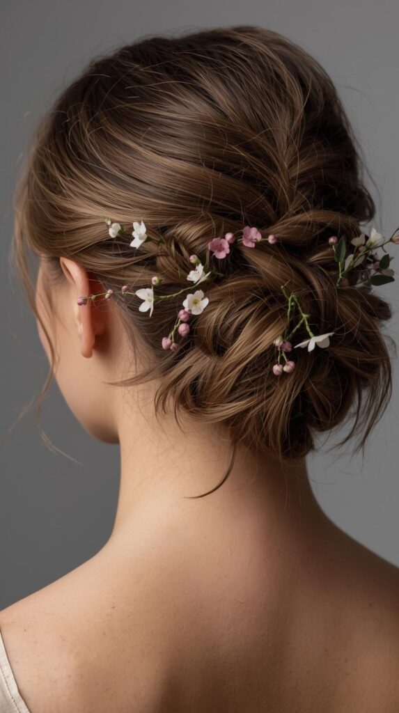 5. Braided Updo with Floral Pins
