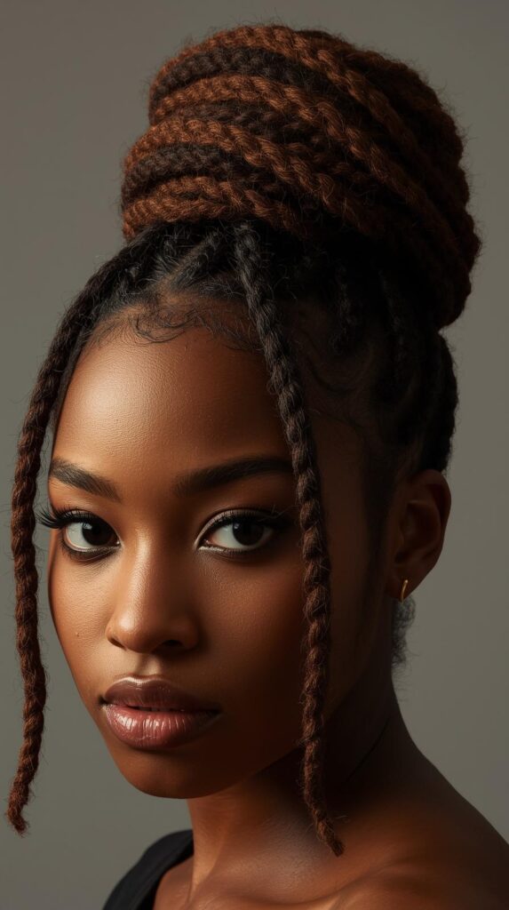 5. Dreadlock Bun with Soft Face-Framing Locs