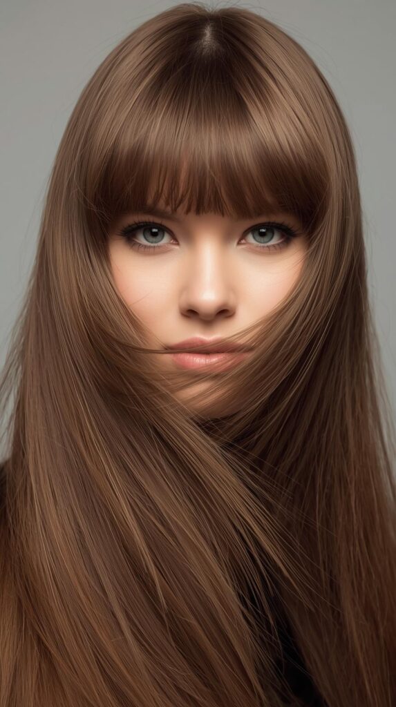 5. Long Hair With Blunt Bangs