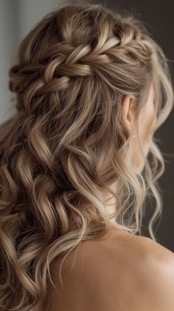 5. Waterfall Braid with Soft Curls