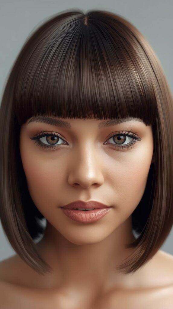 6. Blunt Short Cut with a Center Part