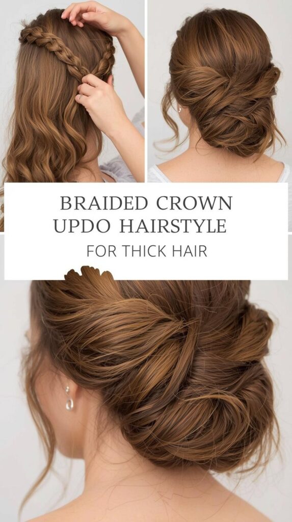 6. Braided Crown Updo for Thick Hair