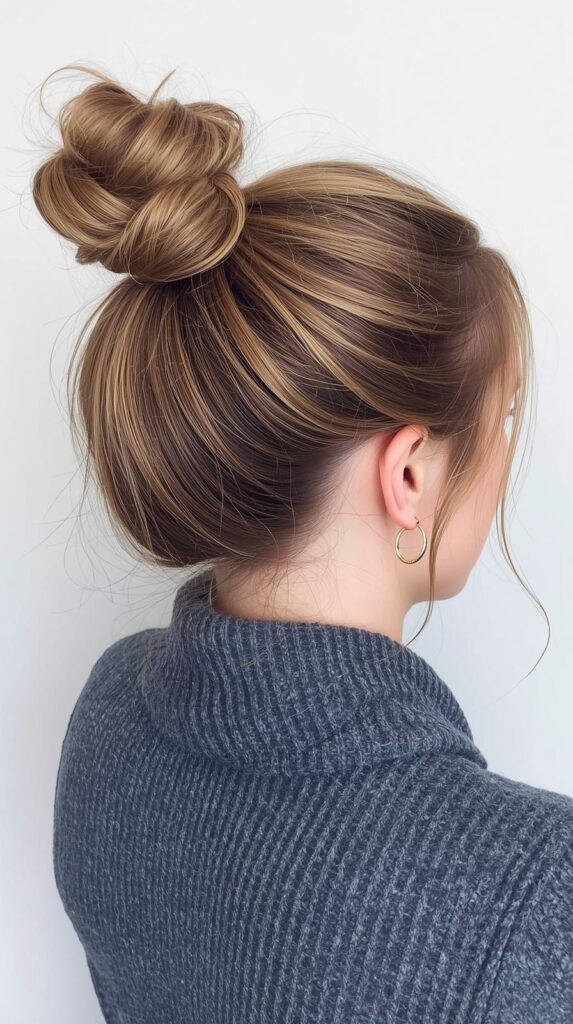 6. Cute Top Knot Bun for Busy Winter Days