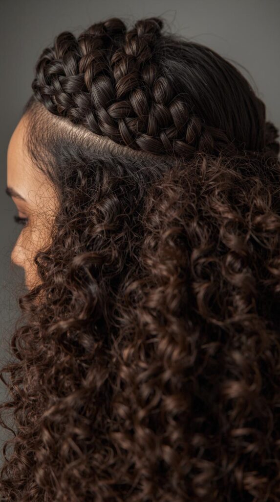 7. Curly Crown Braid Hairstyle