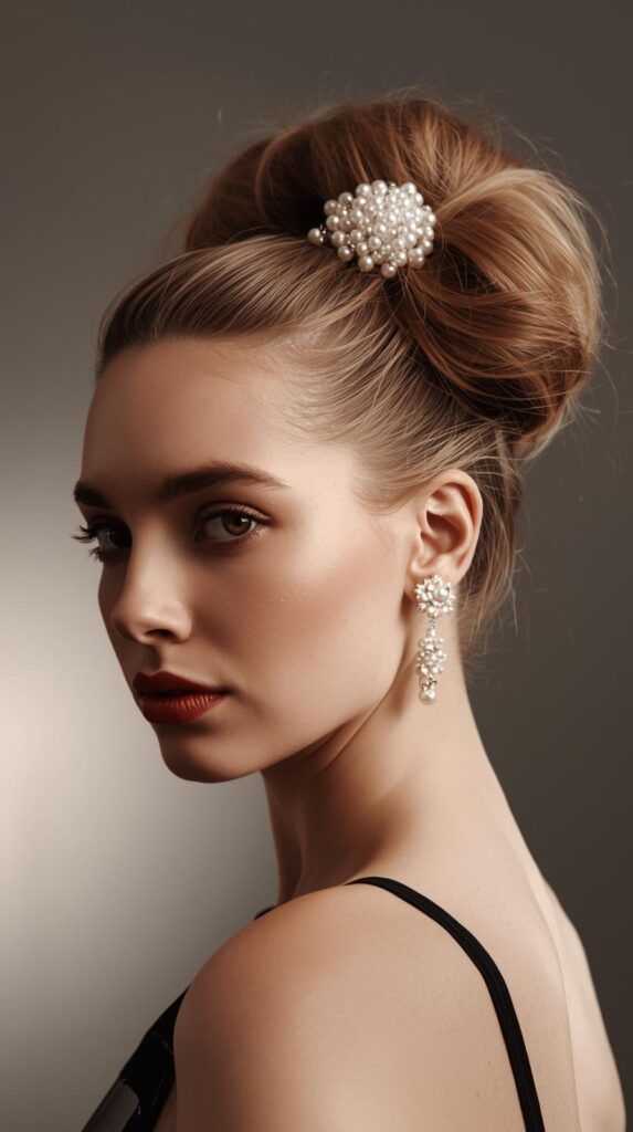 8. Bubble Ponytail with Elegant Accessories