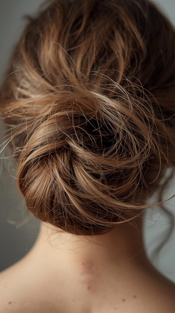 8. Messy Bun with Romantic Tendrils