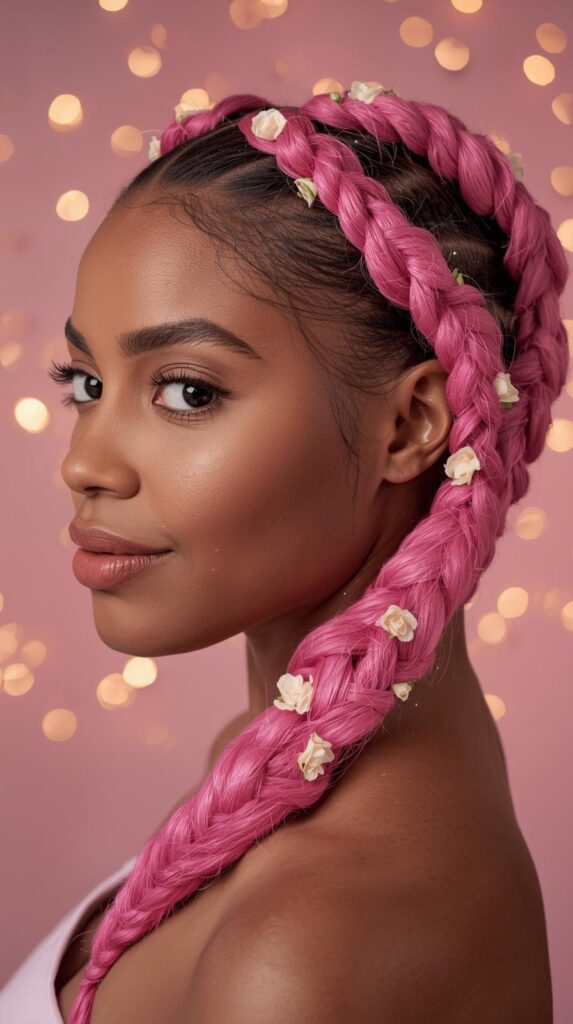 8. Pink Braided Valentine Hairstyle