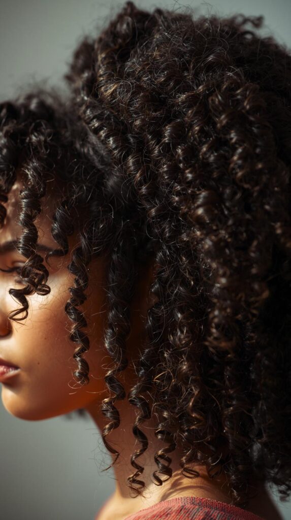 9. Curly Hair with Side Braid