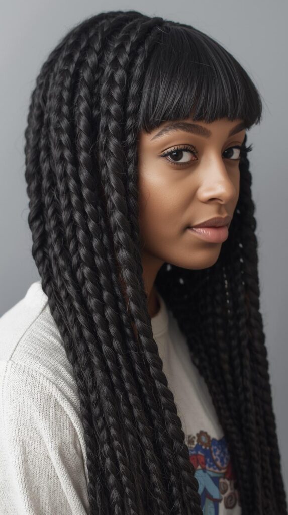 9. Long Braided Style With Bangs