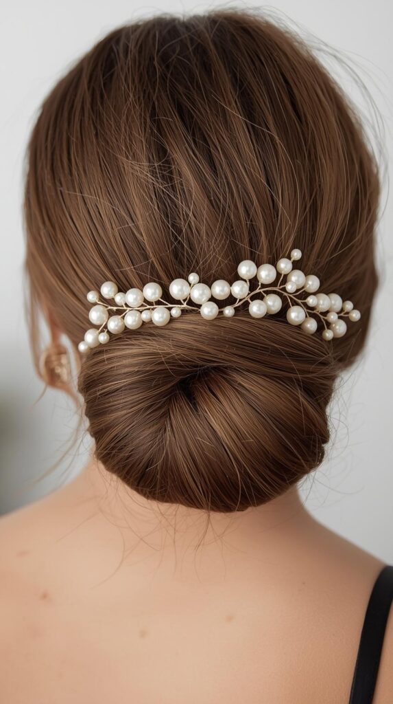 1. Low Bun with Pearl Hair Pins