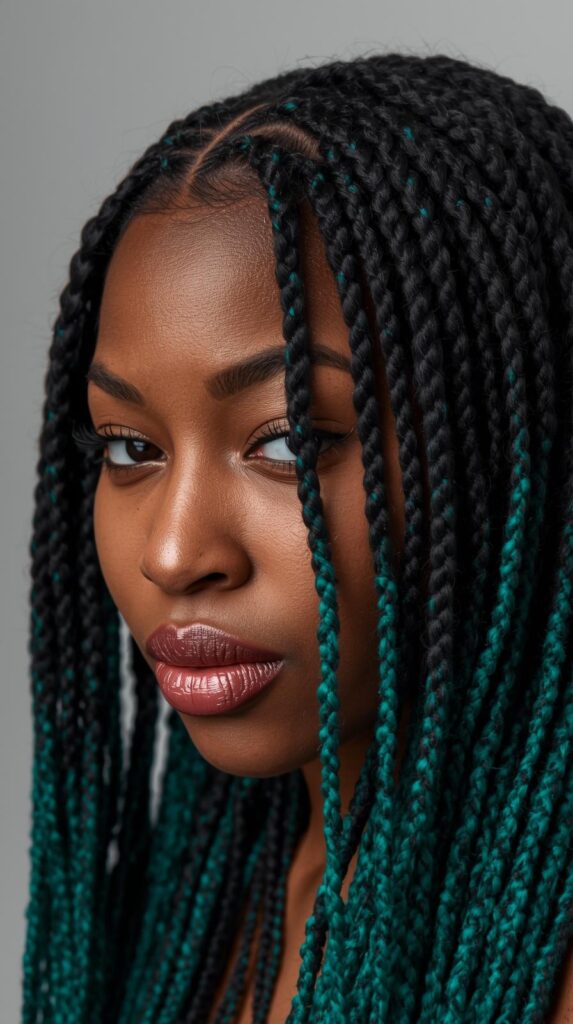 1. Classic Box Braids with Teal Underlayer