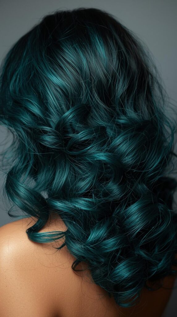1. Classic Underlayer Teal Peekaboo on Curly Hair