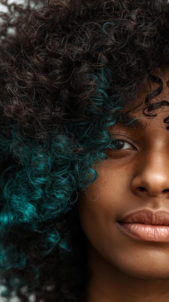 1. Natural Curls with Teal Underlayer