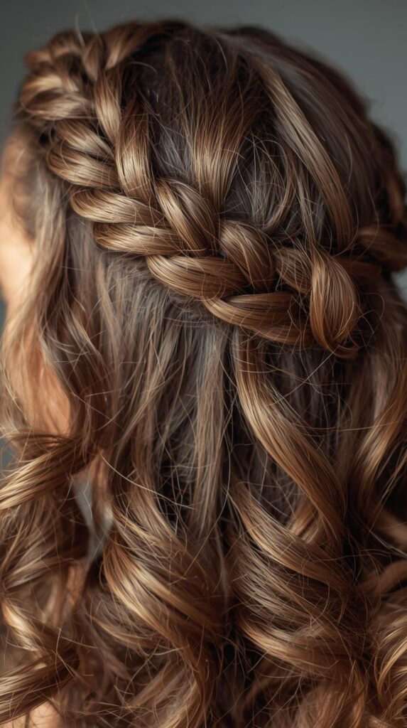 10. Braided Crown with Curly Ends