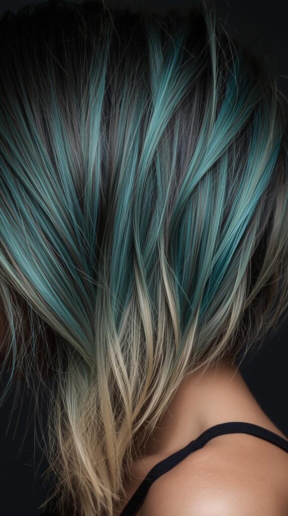 10. Dark Blonde Base with Teal Contrast
