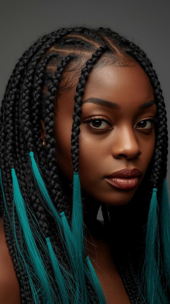 11. Jumbo Braids with Bold Teal Strands