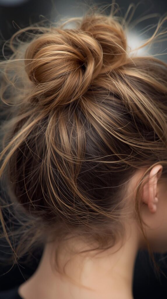 11. Messy Bun with Face-Framing Pieces