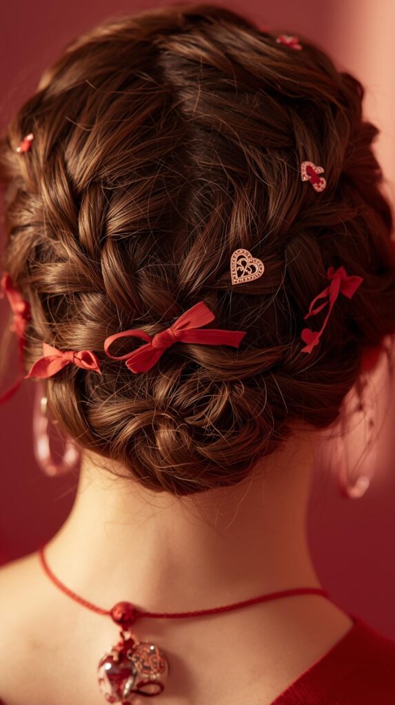11. Short Braided Styles with Valentine Flair