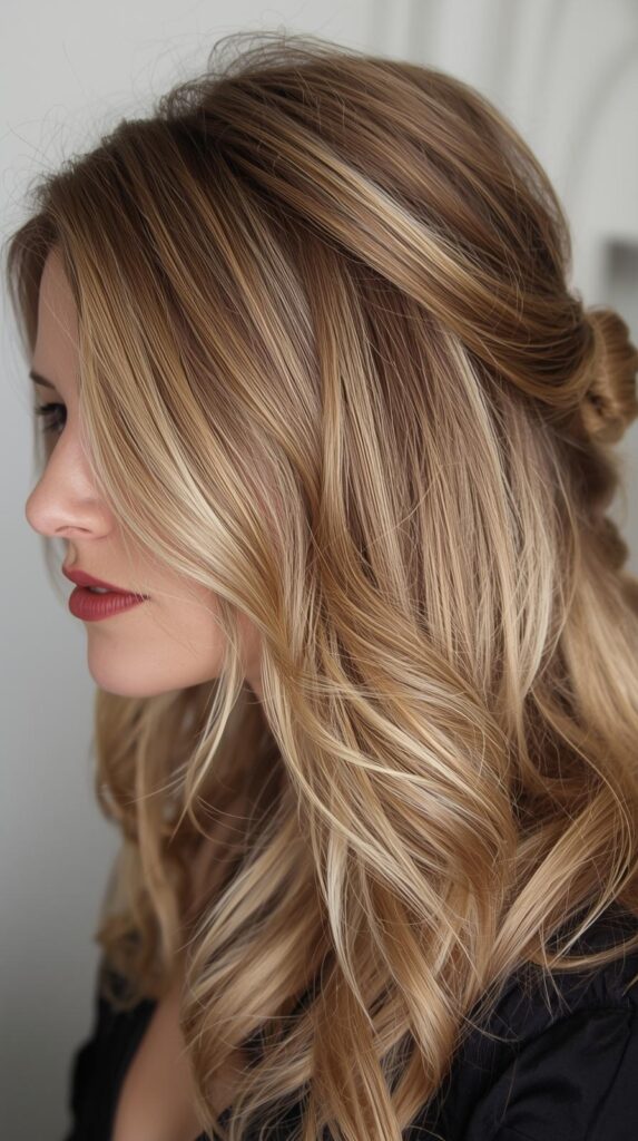 12. Half-Up Hairstyle with Blonde Peekaboo