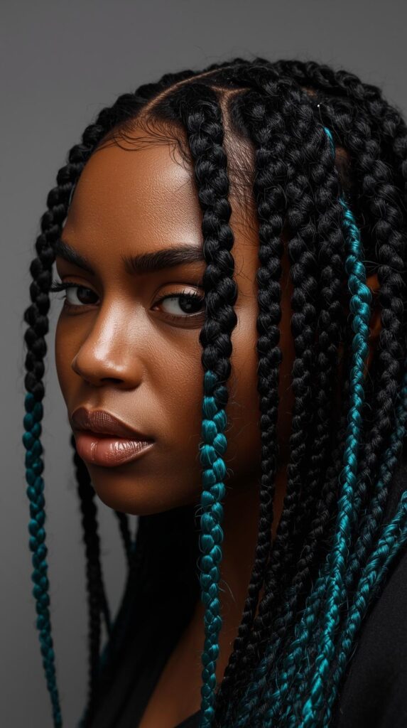 12. Jumbo Braids with Bold Teal Inserts