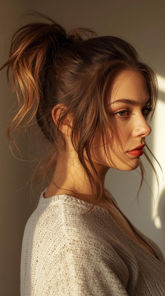 12. Messy Ponytail for a Cozy Valentine Look