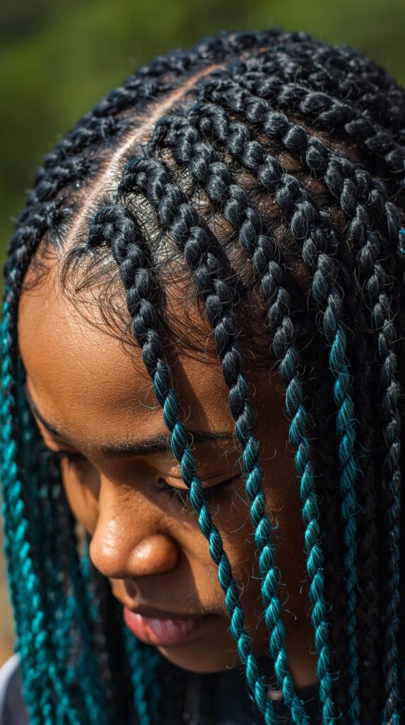 2. Cornrow Braids with Teal Peekaboo