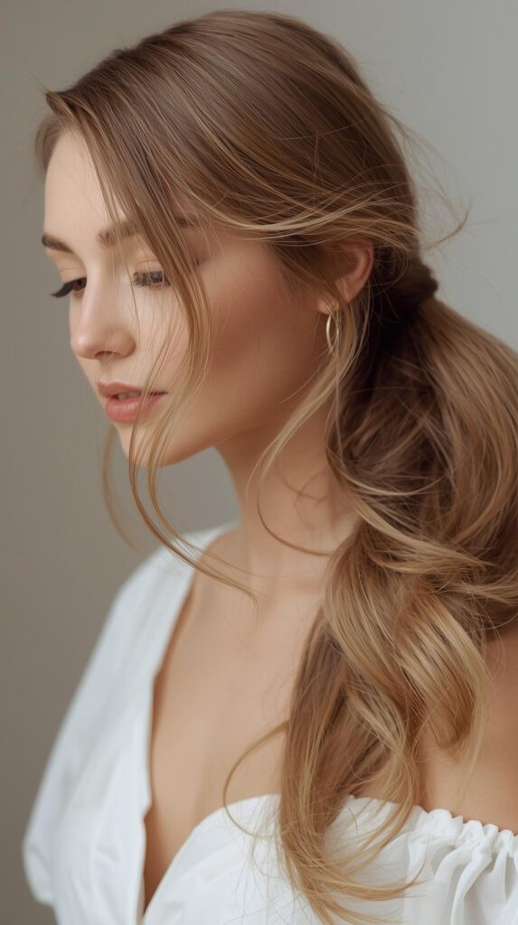 2. Soft Low Ponytail with Romantic Flow